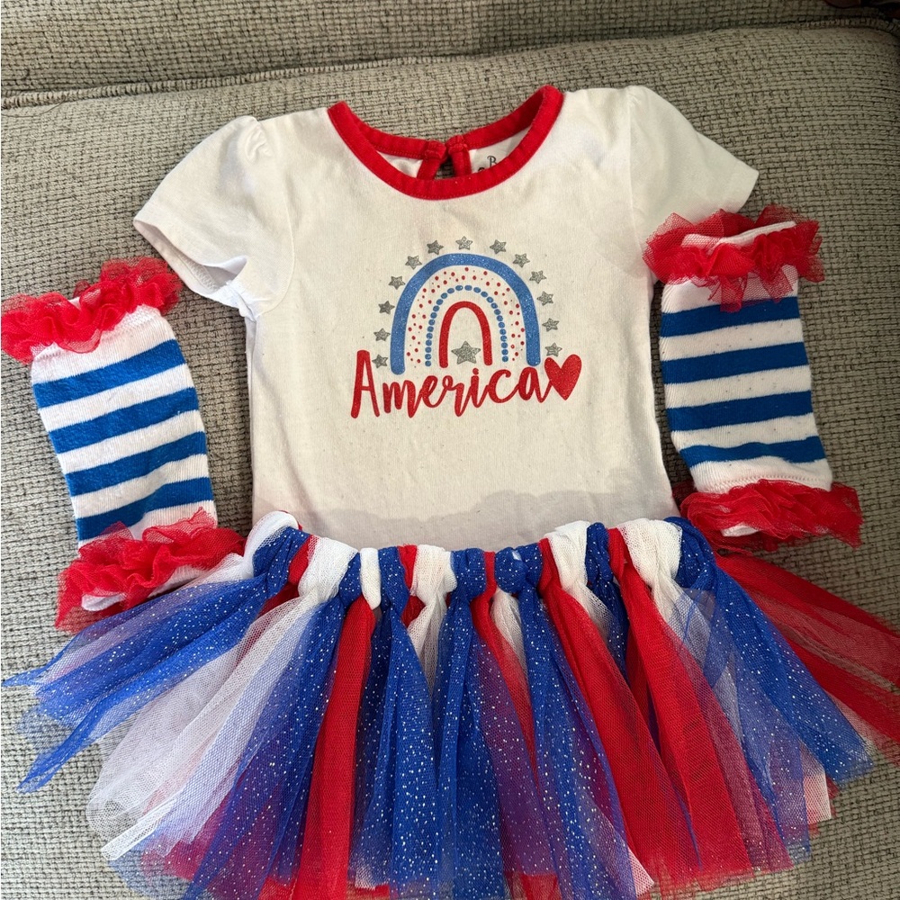 Baby Essentials Red, White & Blue Tutu Dress with Striped Arm Bands